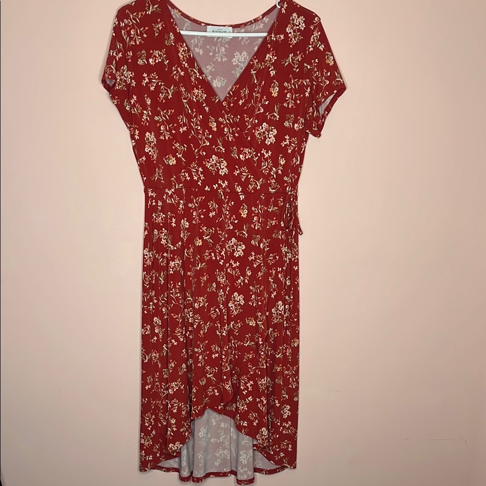 Kaileigh Red High-Low Wrap Dress with V-Neck